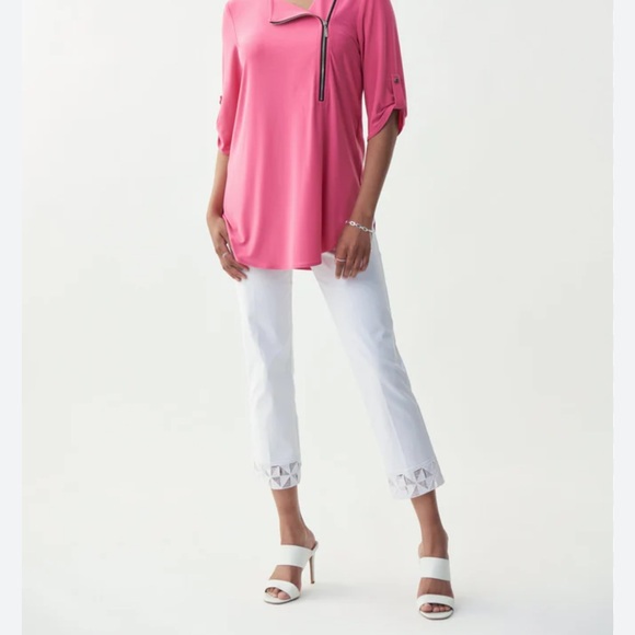 {nwt}Joseph Ribkoff Pink Asymmetrical Zipper Blouse - Picture 3 of 9